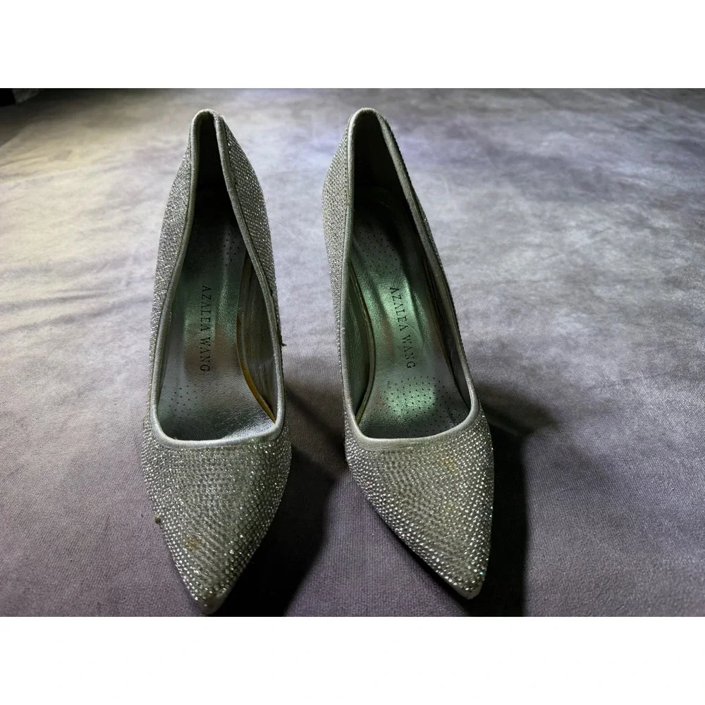 Azalea Wang Silver Rhinestone Embellished Pointed Toe Stiletto Pumps Womens 8